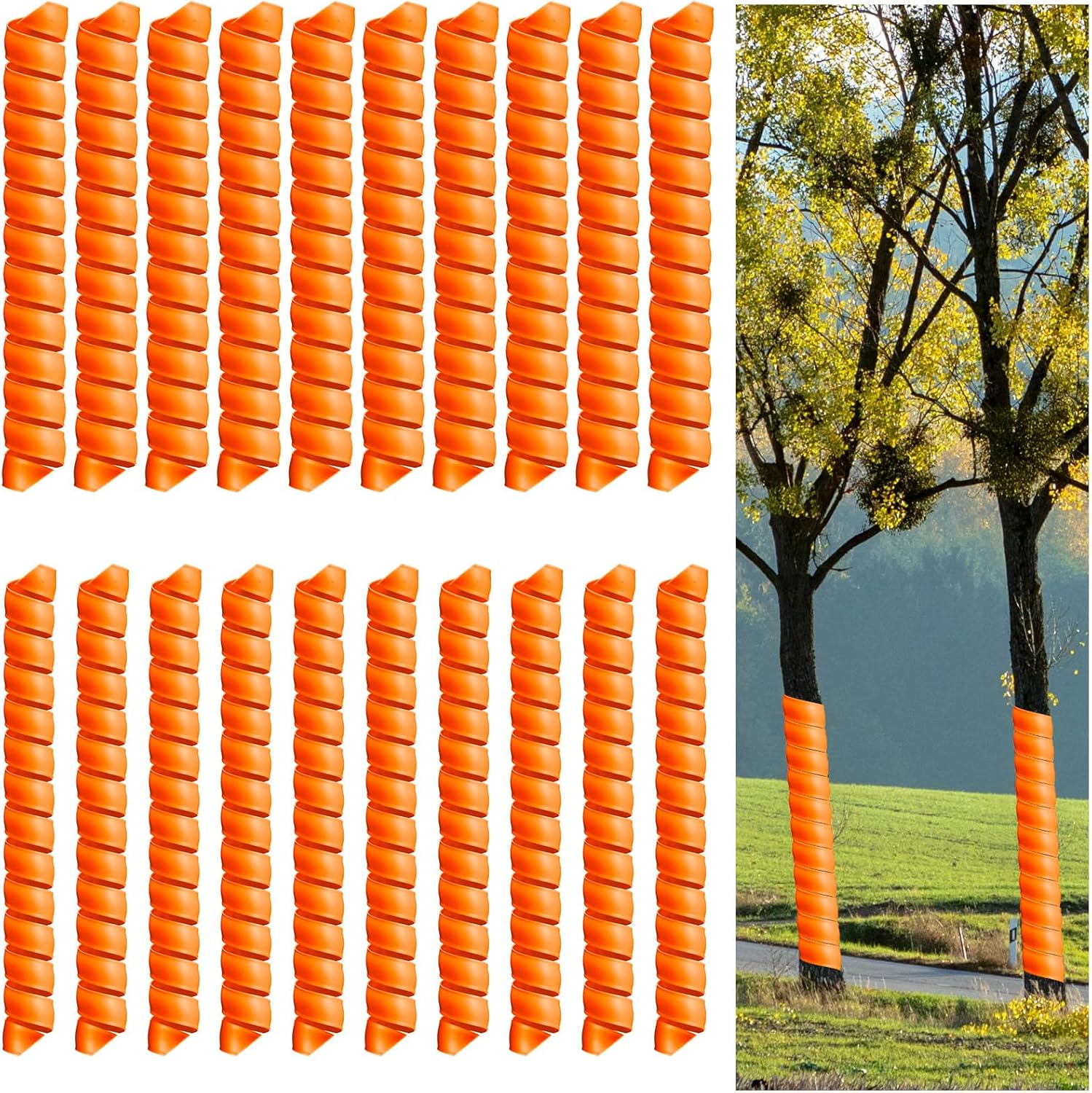 Wesiti 20 Pcs Tree Wraps Plastic Spiral Trunk Wrap Bark Tube Protectors to Protect Bark Tree Saplings from Deer Cats Rodents Rabbit Mowers (Orange)