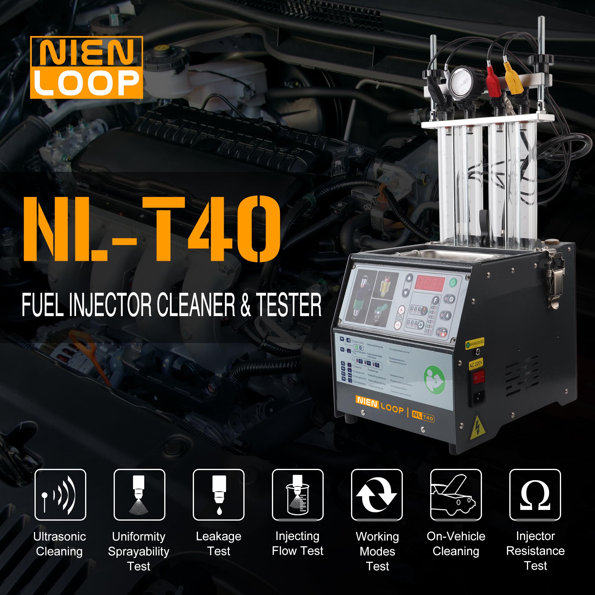 Máquina de limpieza de inyectores de combustible, limpiador ultrasónico de inyector, 4 cilindros, tubo de vidrio de 120 ml