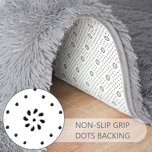 Miniatura 5 de Noahas Alfombra de pasillo gris esponjosa para dormitorio, 2 x 6, antideslizante, alfombra de pasillo peluda, alfombra gruesa para sala de estar,