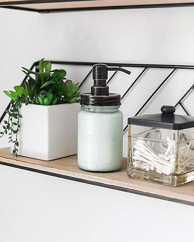 Miniatura 3 de Jarmazing Products Dispensador de jabón y loción en tarro de vidrio azul vintage, paquete de dos unidades, bronce aceitado