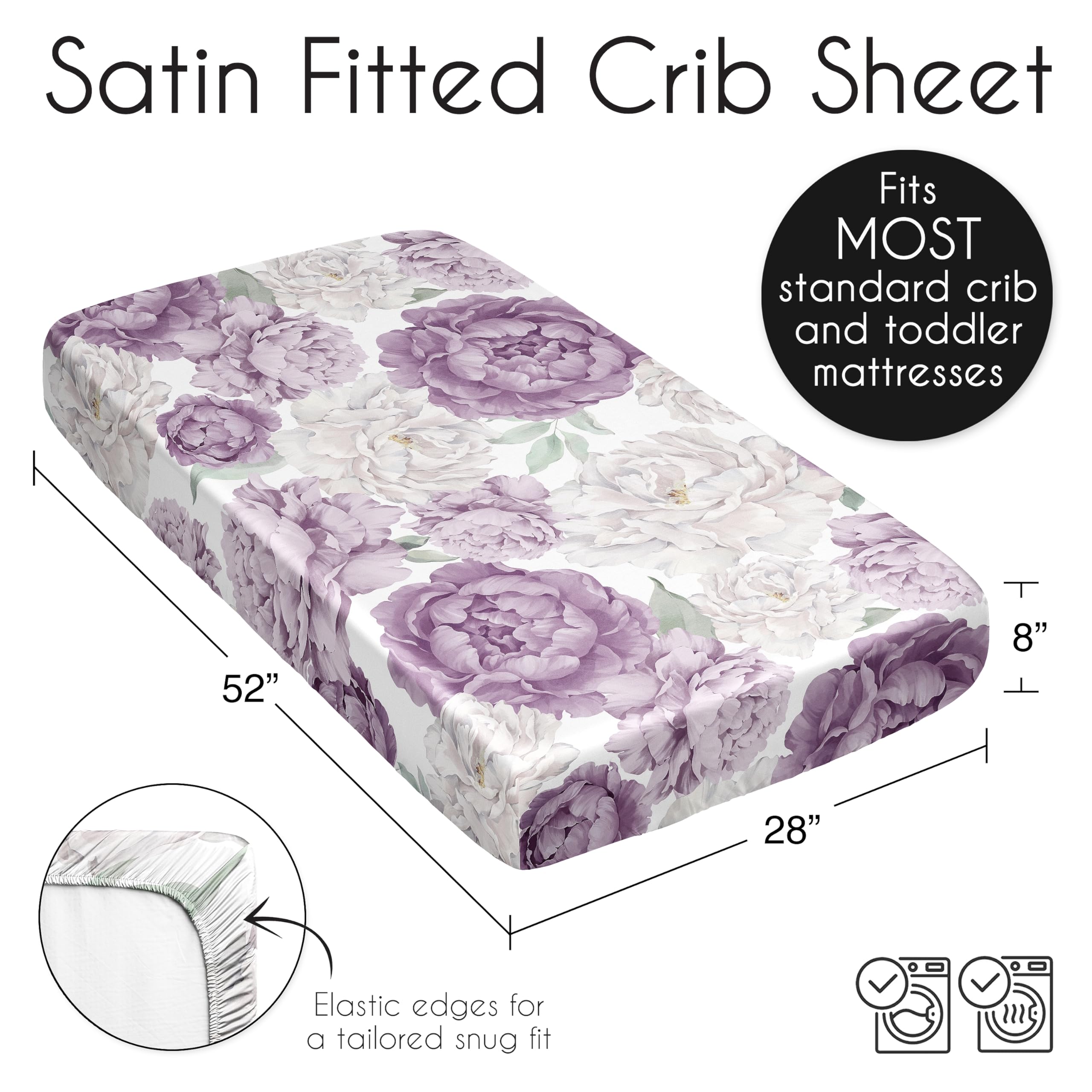 Sweet Jojo Designs Spannbettlaken Für Babybett – Lavendel, Aus Mikrofaser, 132x71 Cm, Mit Gummizug