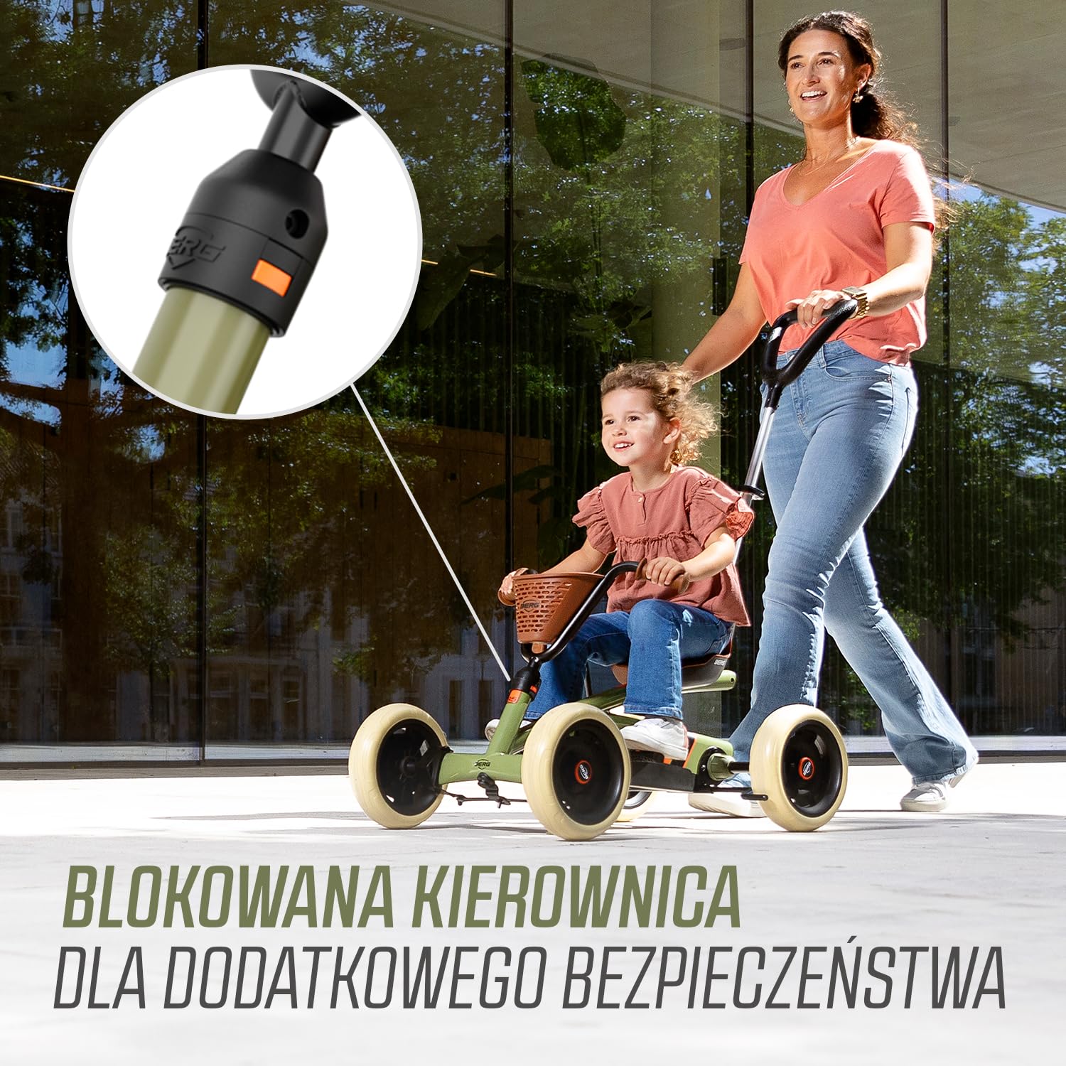 BERG Pedał Gokart Buzzy Retro 2 w 1 z drążkiem przesuwnym, pojazd dziecięcy, bezpieczeństwo i stabilność, zabawka dla dzieci w wieku 2-5 lat