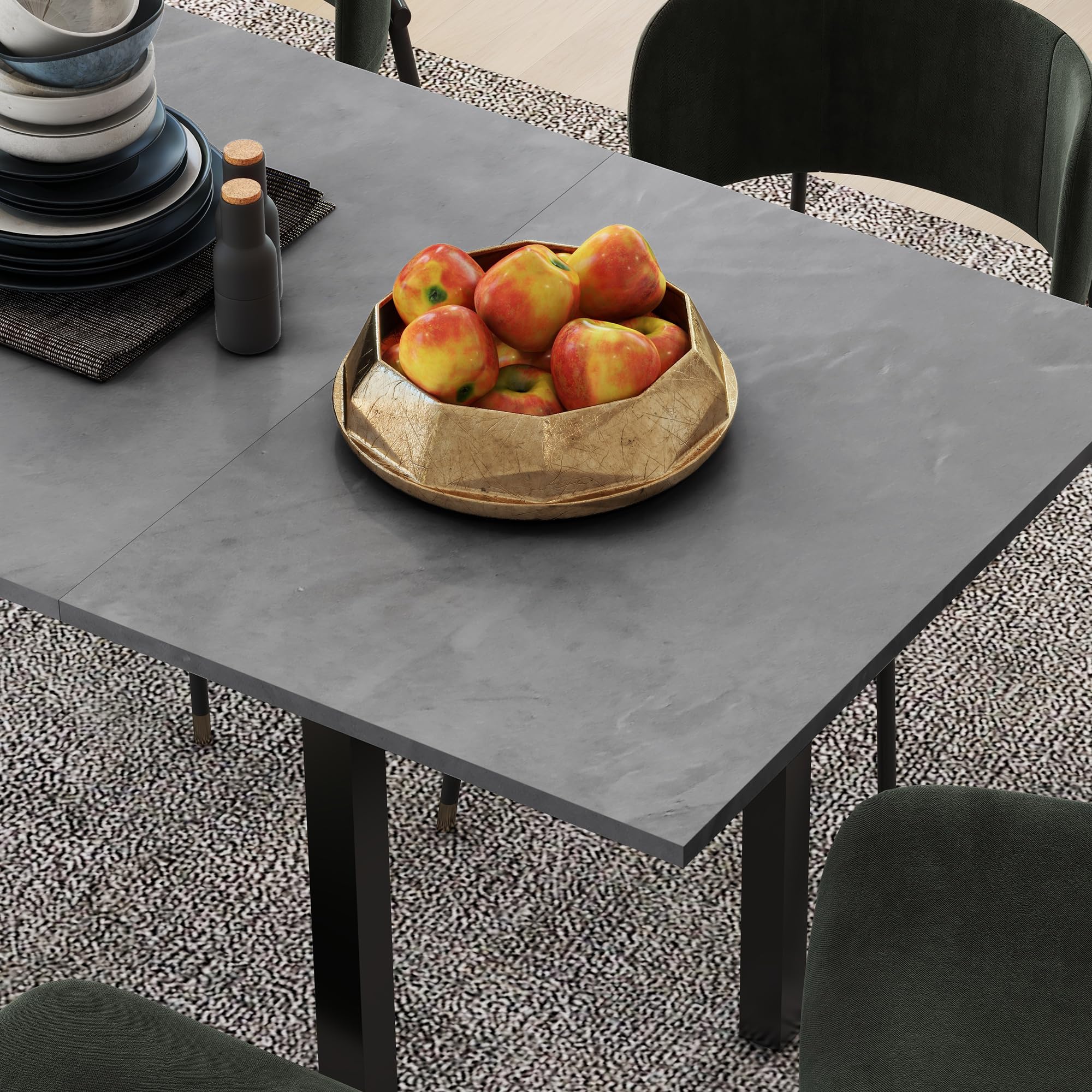 HOMCOM Table à Manger Extensible pour 6 Personnes Grand Plateau Gris Foncé | Table de Cuisine, Cadre en Acier, Design Moderne