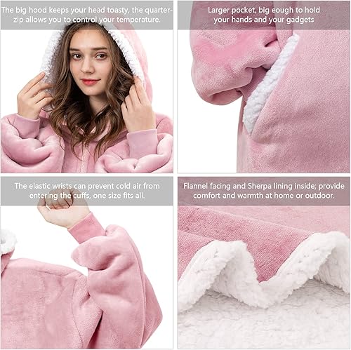 Miniatura 2 de Angelhood Manta con capucha para llevar, supersuave, cálida y de gran tamaño, manta de franela Sherpa con bolsillo gigante para hombres, mujeres,