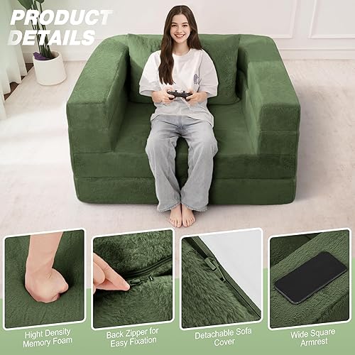 Miniatura 183 de Cama humana gigante para perro, cama 3 en 1 para perro de tamaño humano con funda de piel sintética lavable, cama grande plegable para mascotas con