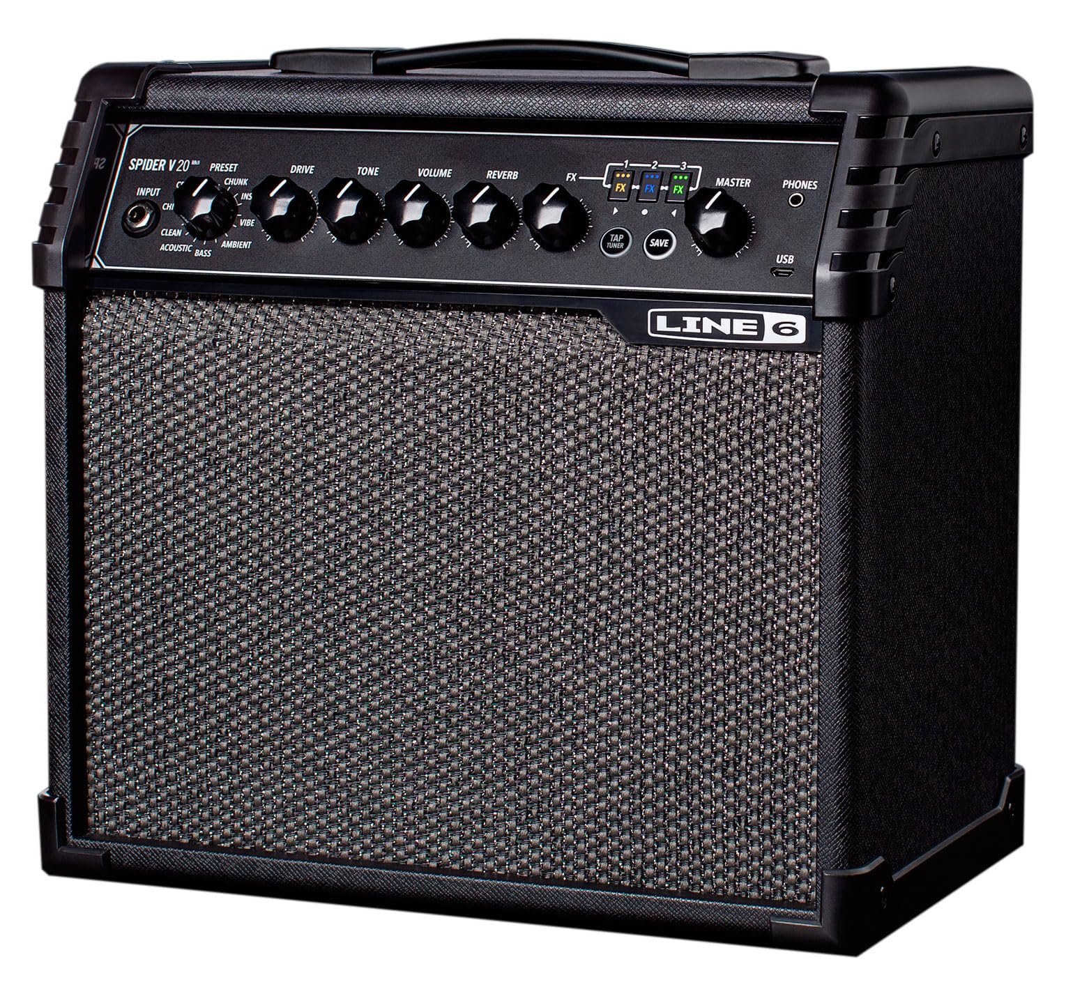 Line 6 Spider V 20 MkII - Amplificador Digital de Guitarra, de 20 W y con Altavoz de 8 Pulgadas, 16 presets de Sonido y 3 Efectos para Utilizar simultáneamente