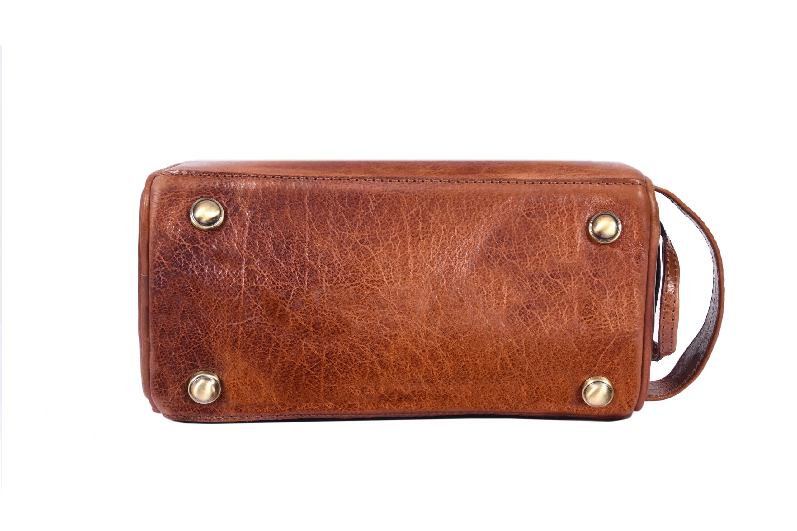 Aaron Leather Goods - Beauty case in pelle da uomo, kit da viaggio per toelettatura, con fodera impermeabile
