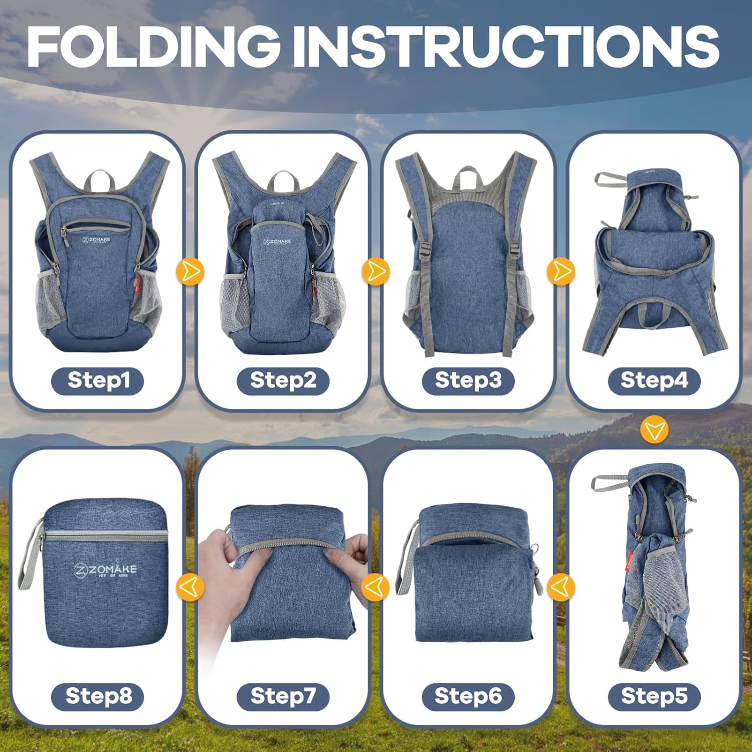 ZOMAKE Ultra Lightweight Packable Backpack 10L,Small Foldable Backpacks Hiking Water Resistant Collapsible Daypack for Women Men(Navy Blue-A1)