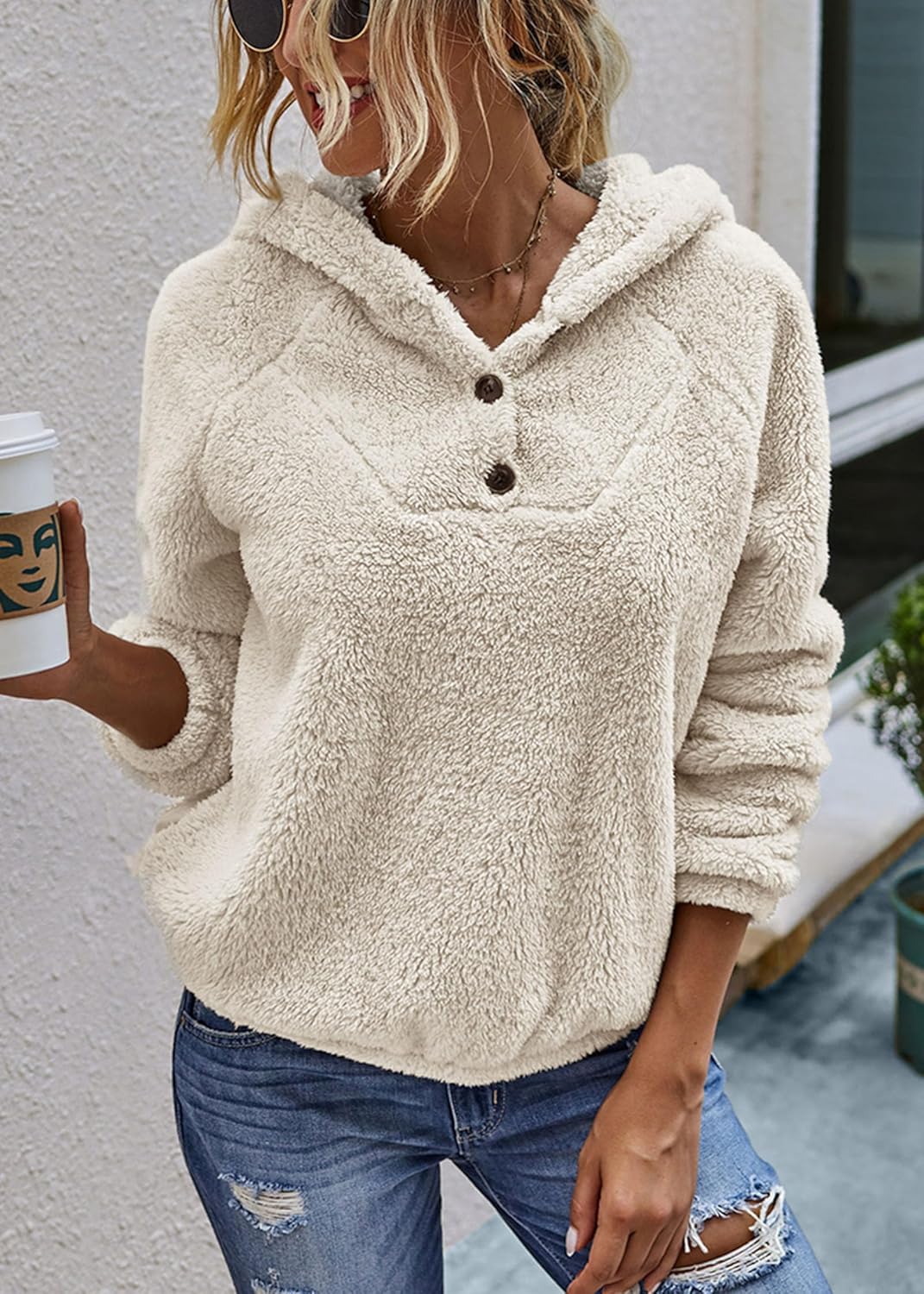 KIRUNDO Sherpa Pullover Womens Fuzzy Fleece Hoodies Sweatshirts 2026 Casual Long Sleeve Shaggy Winter Clothing With Pockets - Image 2