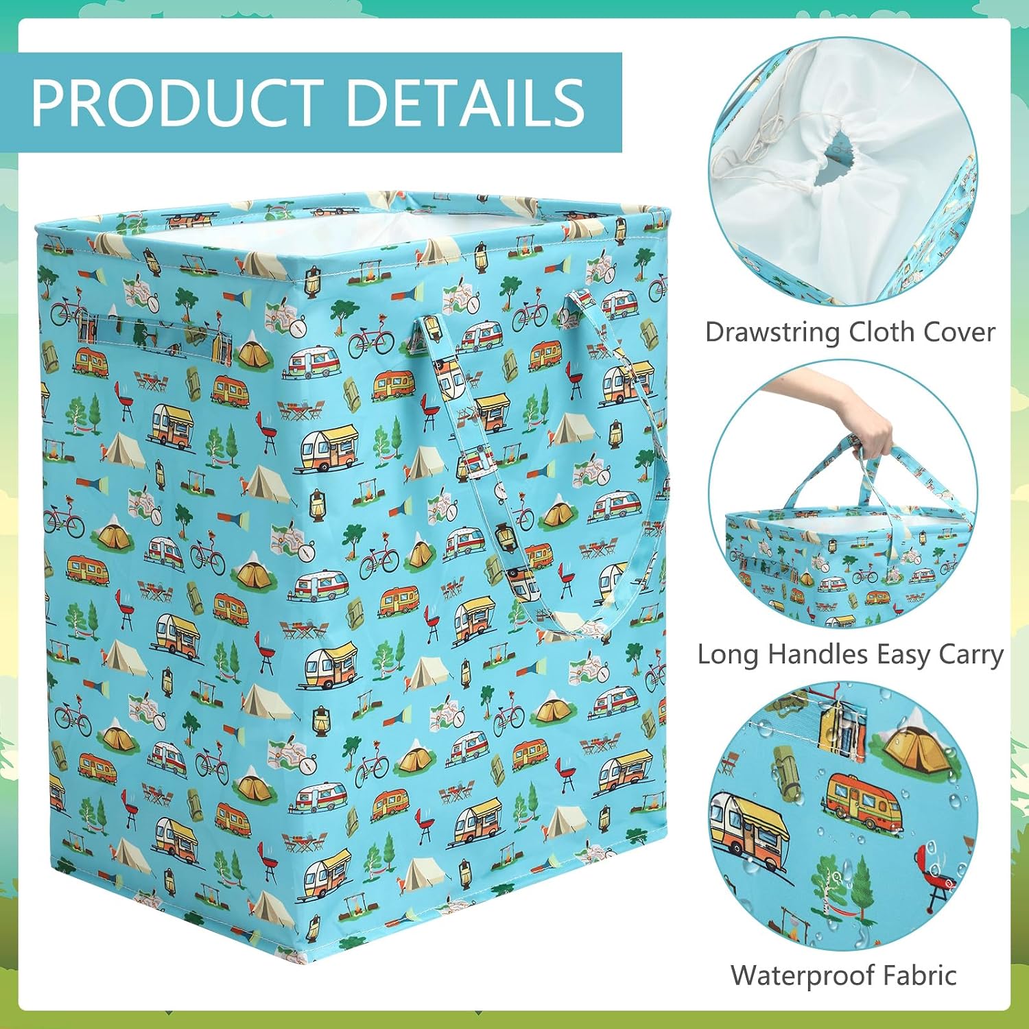 60 L Large RV Collapsible Laundry Hamper with Lid and Drawstring Freestanding Waterproof Laundry Basket, Long Handles for Portability, Tall Clothes Baskets for Rv Camper Bedroom Bathroom Accessories image 5