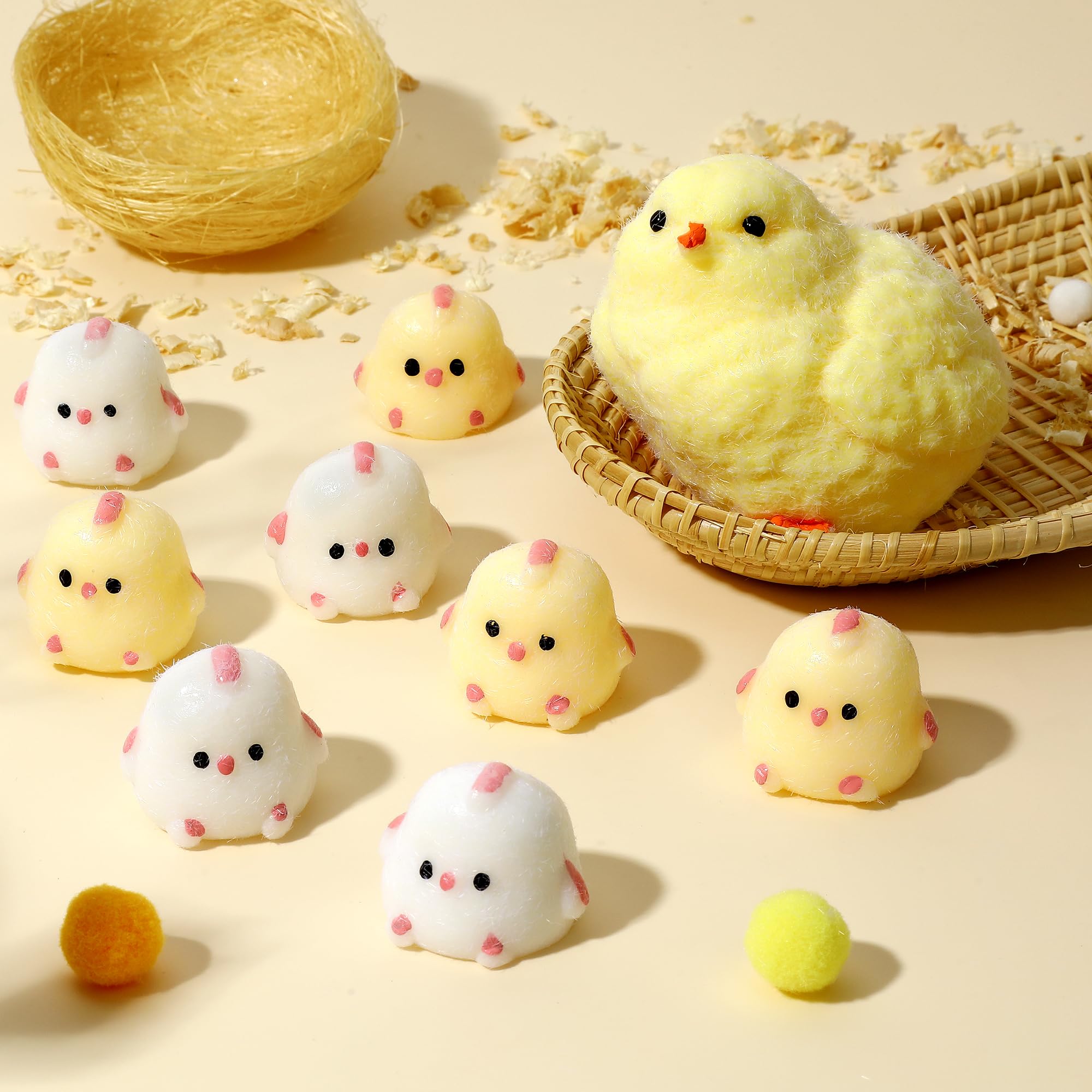 Taba Squishy Chick Fidget Toys 9 Pack Cute Chicken Squeeze Kit | Ultra Soft Fufu Handmade Squeeze for Kids Adults, Kawaii Sensory Item Anxiety Stress Relief