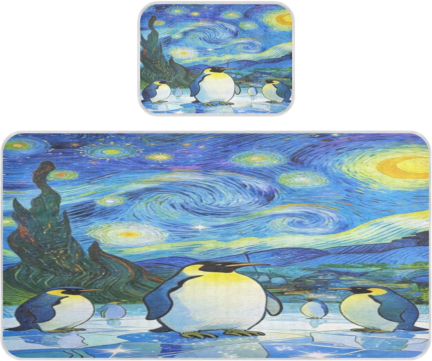 Cooling Baby Waterproof Crib Mattress Cover 28" x 52" Ultra Soft Starry Night Penguins Pads for Bed for Baby&Toddler