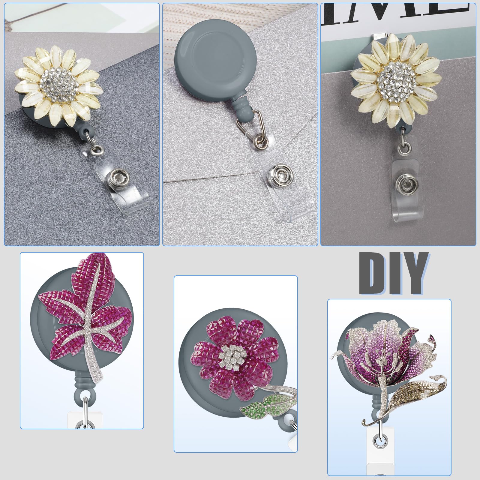 Zonon Lot de 100 porte-badges rétractables avec clip de ceinture en métal pour accrocher des cartes, porte-clés, porte-badges pour infirmières, enseignants, étudiants (gris)