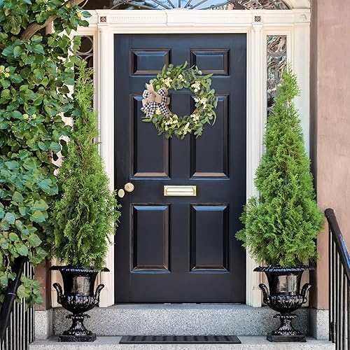 Miniatura 8 de Corona de eucalipto artificial para puerta delantera, corona de hojas verdes de 20 pulgadas para ventana, hogar, porche, granja, patio y jardín,