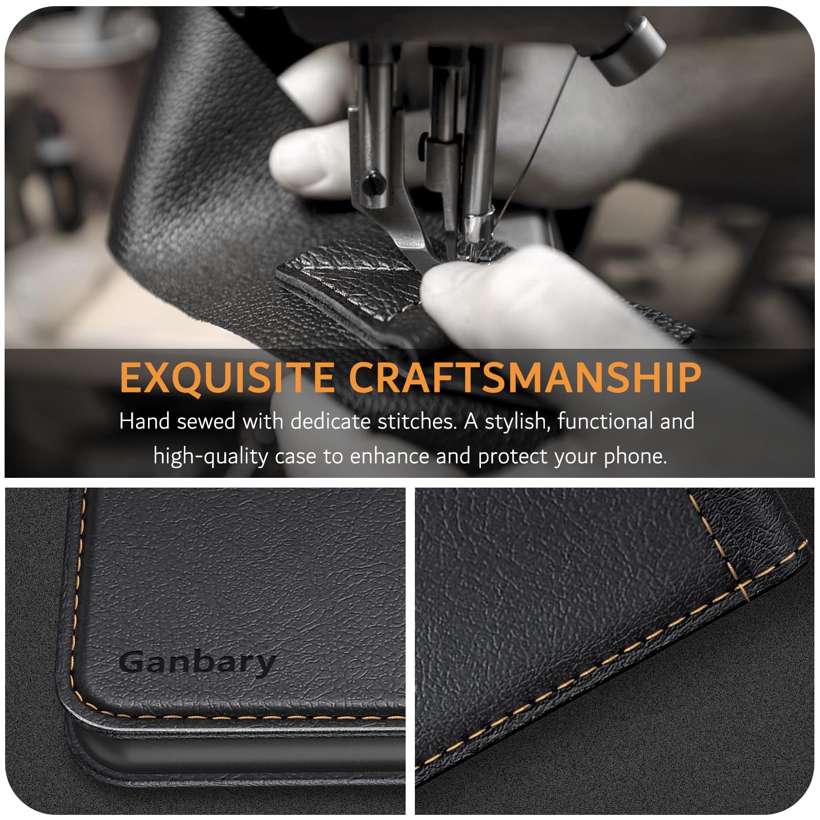 Ganbary Etui kompatybilne z Xiaomi Redmi Note 14 Pro 5G (nie dla 4G), wysokiej jakości etui z klapką ze skóry PU [pełna ochrona] [przegródki na karty] [podpórka], czarne