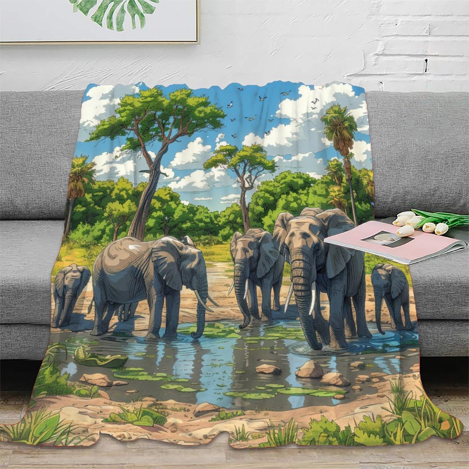 NRAOPEVVD 3D Printed Elephant Throw Blanket Soft And Warm Super Soft Cozy Fuzzy Warm Throws with Anti-wrinkle/anti-tarnishing Lightweight for Sofa Bed Decor Bedroom Decor 80x90inch(200x230cm)