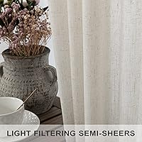 Vista 4 de Cortinas de lino natural semitraslúcidas Pitalk de 36 pulgadas de ancho para sala de estar, juego de 2 paneles con pestaña trasera, cortinas