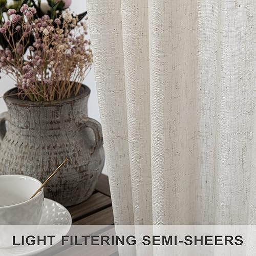 Miniatura 4 de 2 paneles de cortinas de lino, 60 pulg5 pies An x 84 pulg L, bolsillo pcortinero, pestañas tras., traslúc., largas, extraanchas, filtrado luz,