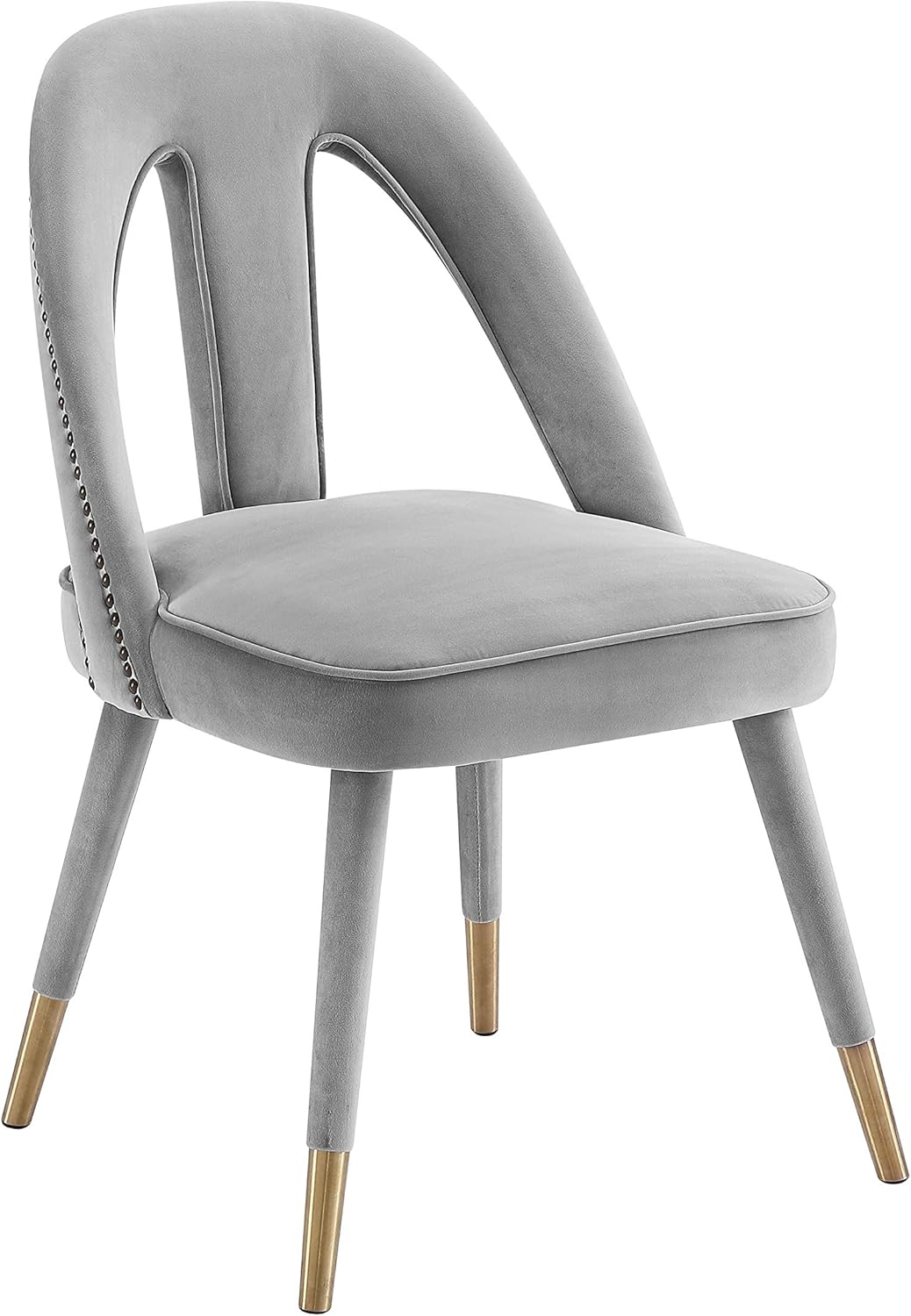 TOV Furniture Petra Contemporary Velvet Upholstered Dining Room Chair with Nailhead Trim Accents, 20.5", Light Gray