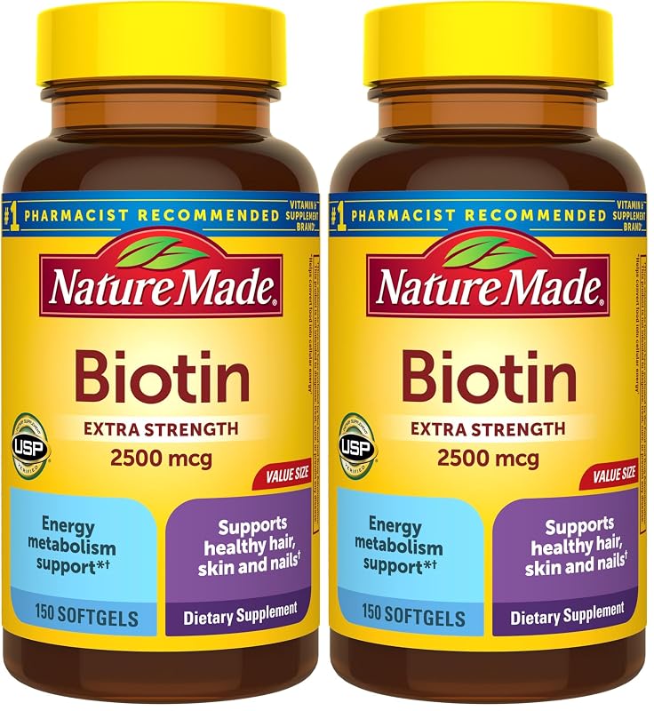 Nature Made Suplemento para cabelos, pele e unhas com biotina 2500 mcg, 300 cápsulas gelatinosas