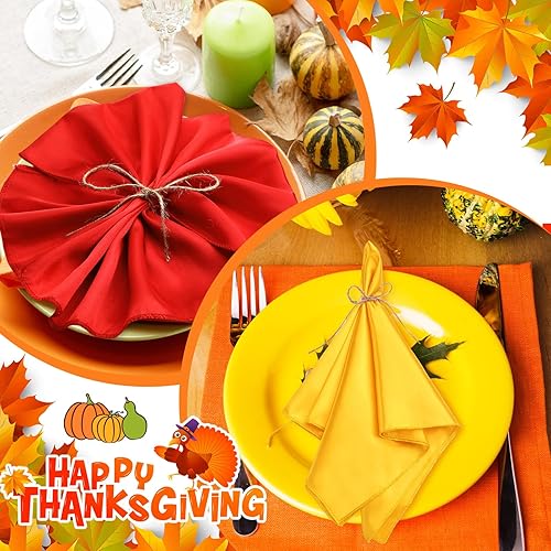Miniatura 4 de 24 servilletas de tela de otoño de Acción de Gracias, color naranja, amarillo y rojo, servilletas cuadradas de satén, servilletas de mesa para