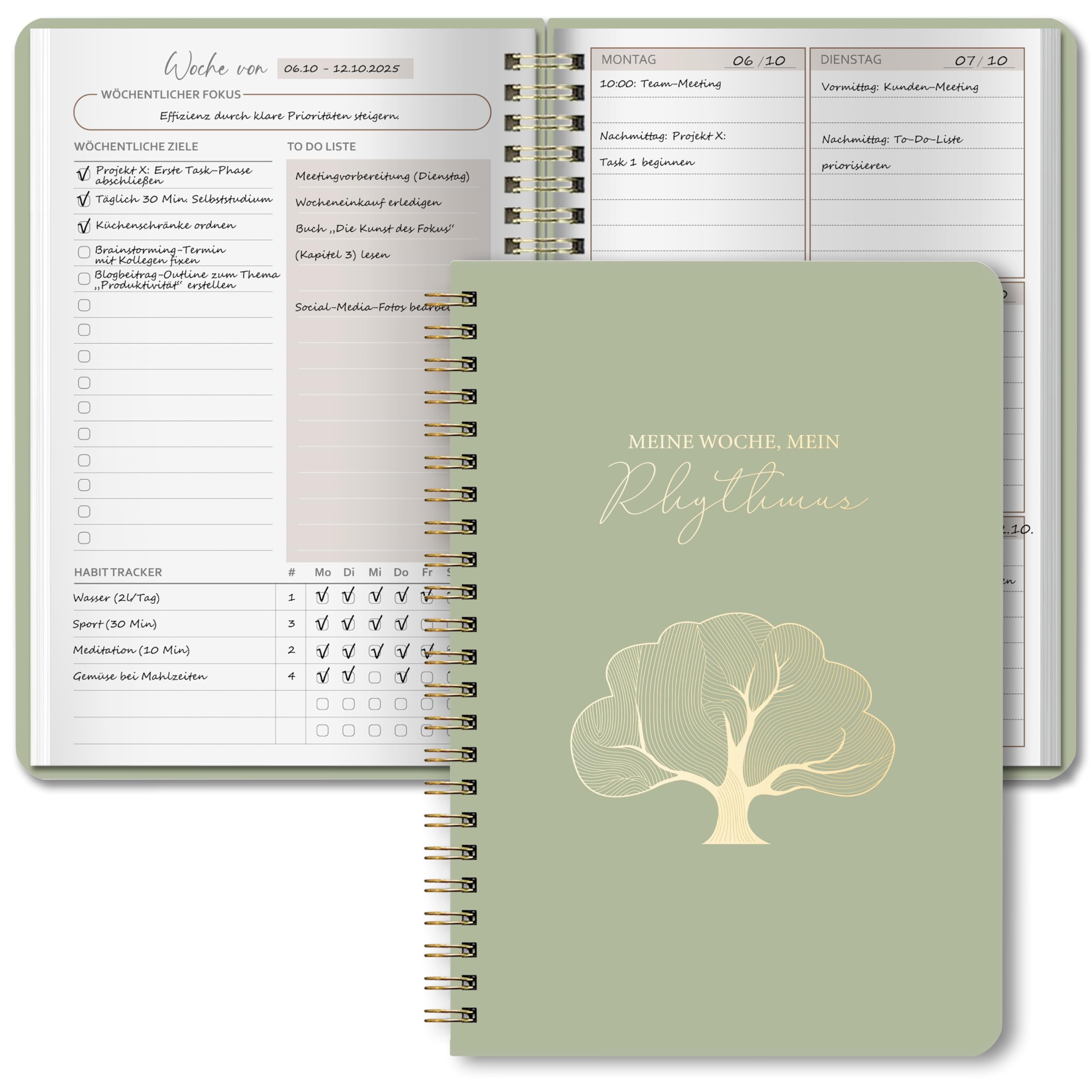 BIROYAL Undatierter Wochenplaner 2026 | Terminplaner A5 | Weekly Planner mit To-Do-Liste, großem Notizfeld | wöchentlicher Terminkalender | 52 Blatt Wochenplan auf Deutsch Ringbuch mit Hardcover