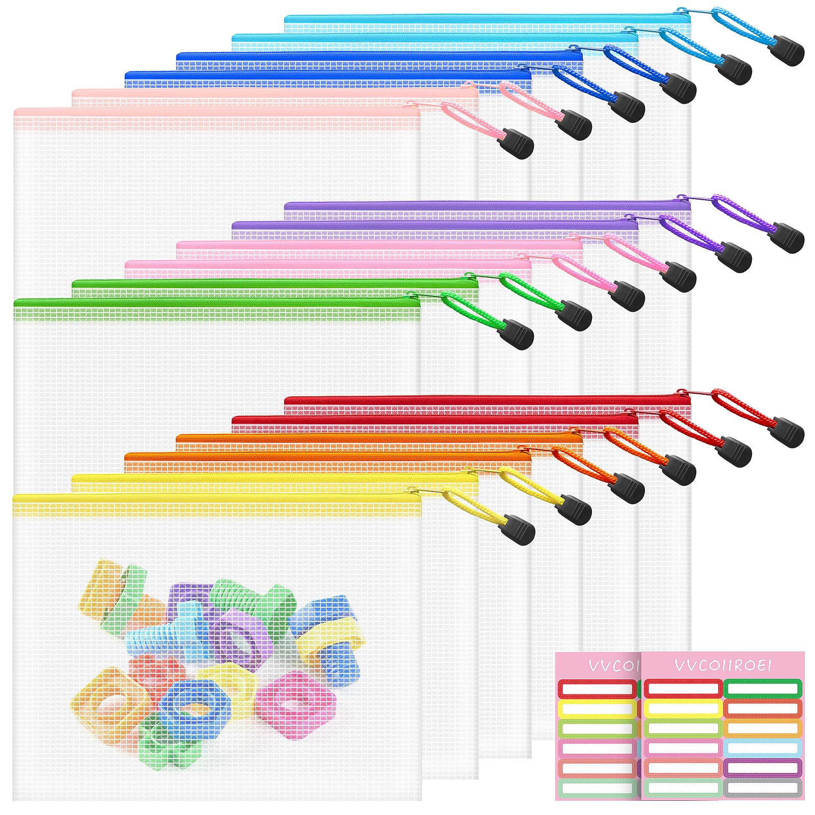 18pcs Mesh Zipper Pouch Bags Small, A5 9.5x7.2 Inches, 9 Colors Zipper Pouches for Organizing, Puzzle Storage, Travel, School, Office Supplies