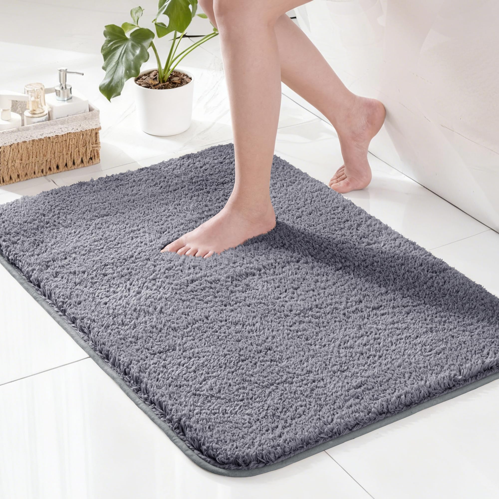 Exclusivo Mezcla Microfiber Bath Mat 40x60 CM, Extra Soft Non-Slip Super Absorbent Bathroom Mats, Machine Washable Quick Dry Bath Rugs for Bathroom Floor, Shower, Home Decor, Solid Grey