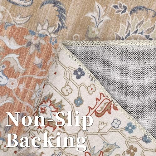 Miniatura 6 de GAOMON Alfombra de área lavable de 8 x 10 pies, alfombra retro con estampado floral, alfombra vintage envejecida, alfombra delgada de pelo bajo para