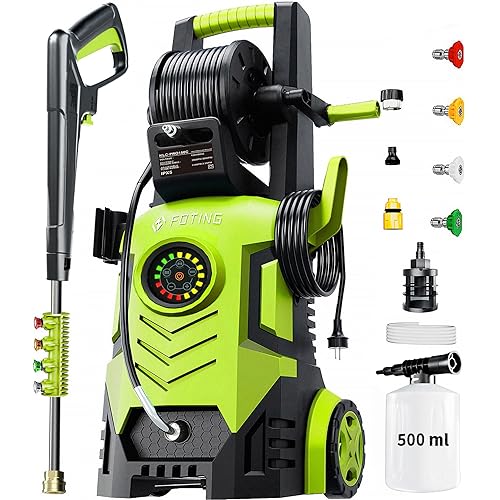 2025Upgraded Pressure Washer 5000PSI with Adjustable Touch Screen 8 Level, 34" Tall, 4 Quick Connect Nozzles,Inlet Hose&Filter&500mlFoam Cannon for Cars/Fences/Driveways/Home Cleaning,Yellow