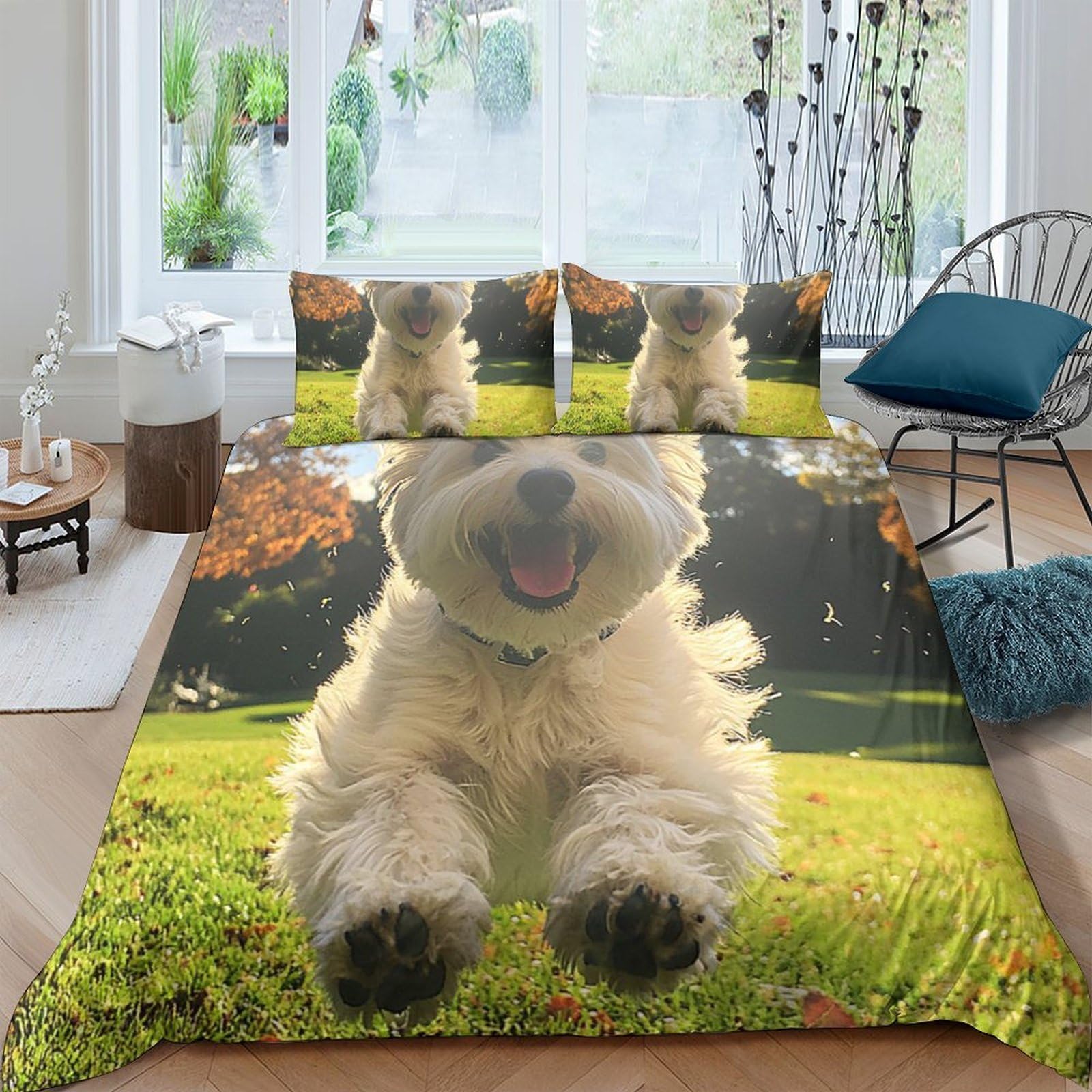 Ctjqhvkz Style-9 3D Printed Fluffy Dog Fitted Sheet Microfiber Soft Non-Slip Cute Puppy Bed Cover For Bedroom Dorm Mattress Decor Single（135X200cm）