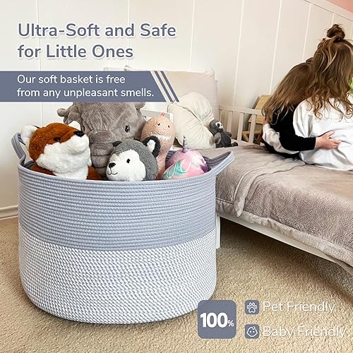 Vista 190 de INDRESSME - Canasta extragrande para ropa sucia de cuerda de algodón, cesta tejida decorativa con asas para guardería y sala, contenedor para Gris