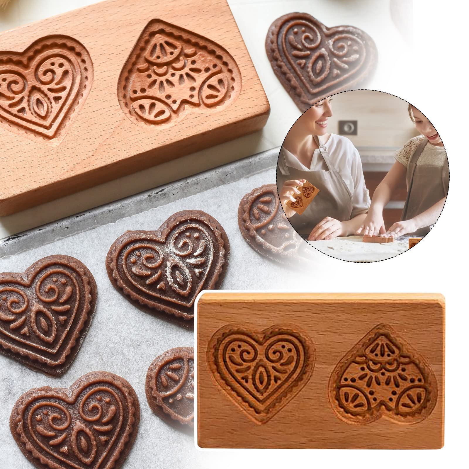 Springerle Cookie Mold, DonToGoo Cookie Cutters for Kitchen Baking, Cookie Embossing Stamp Molds Love Hearts Shaped Design Cookie Press Mold, Gifts Made by Yourself