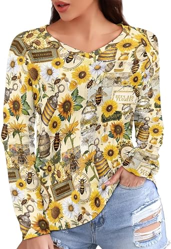 Personalized Long Sleeve Womens T Shirt V Neck Oversized Daily Tee Tops Casual Printed Blouse Fall Spring Outfits