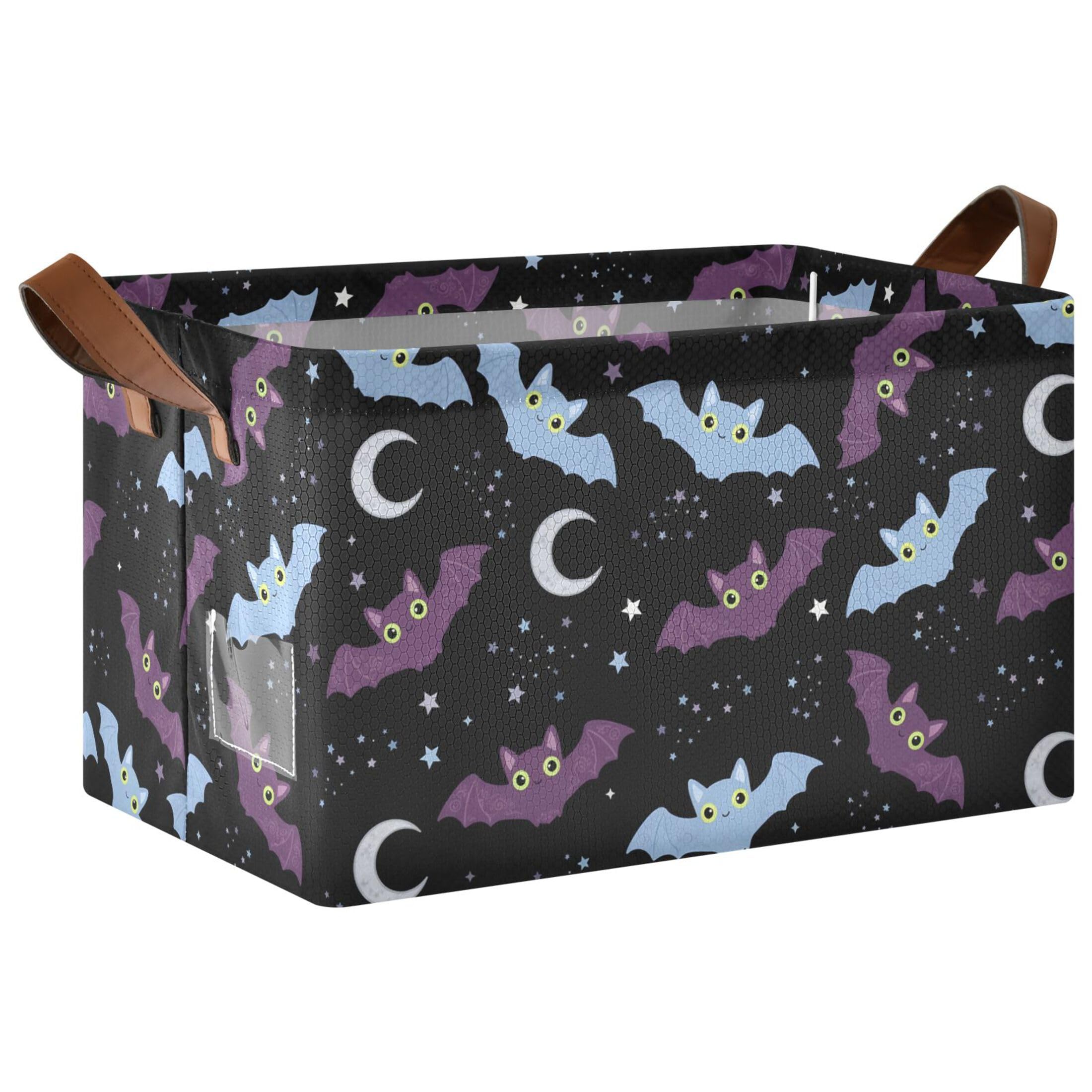 Kutsu Bats Foldable Storage Basket Collapsible Bin With Handles For Shelves