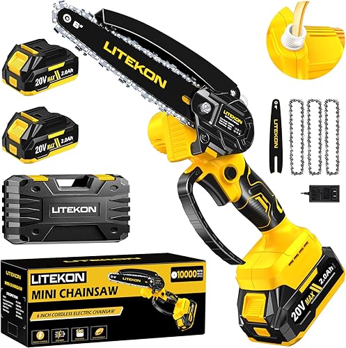 Mini motosierra con motor de alta potencia de 1000 vatios, motosierra inalámbrica de 36 piesS con sistema de aceite automático, motosierra eléctrica