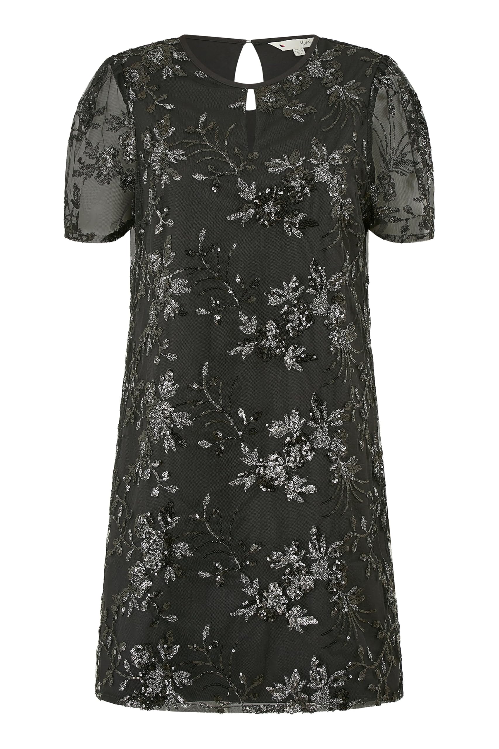 Yumi Black Sequin Embroidered Tunic Dress 14 Black