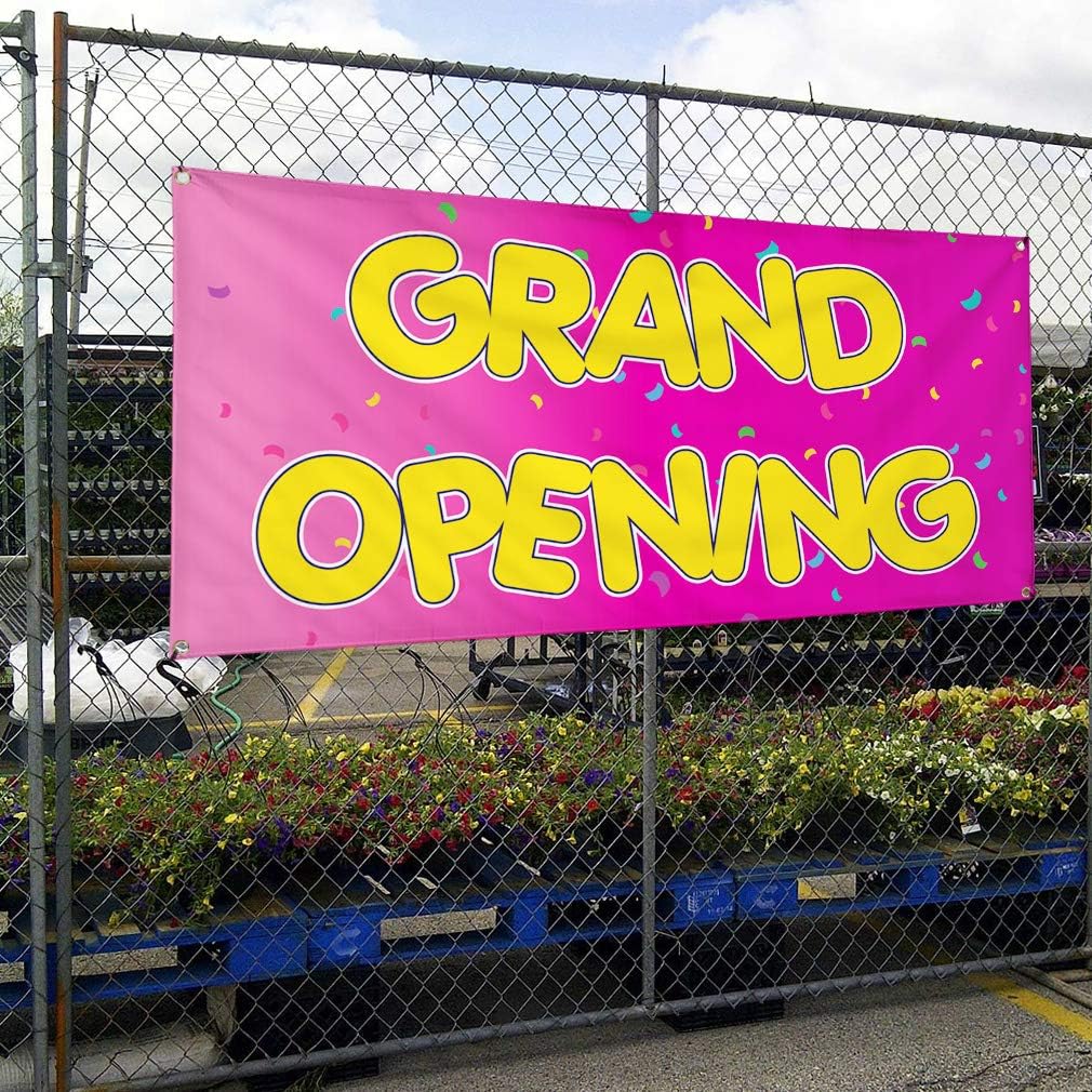 Vinyl Banner Multiple Sizes Grand Opening Advertising Printing A Business Outdoor Weatherproof Industrial Yard Signs Pink 4 Grommets 16x40Inches