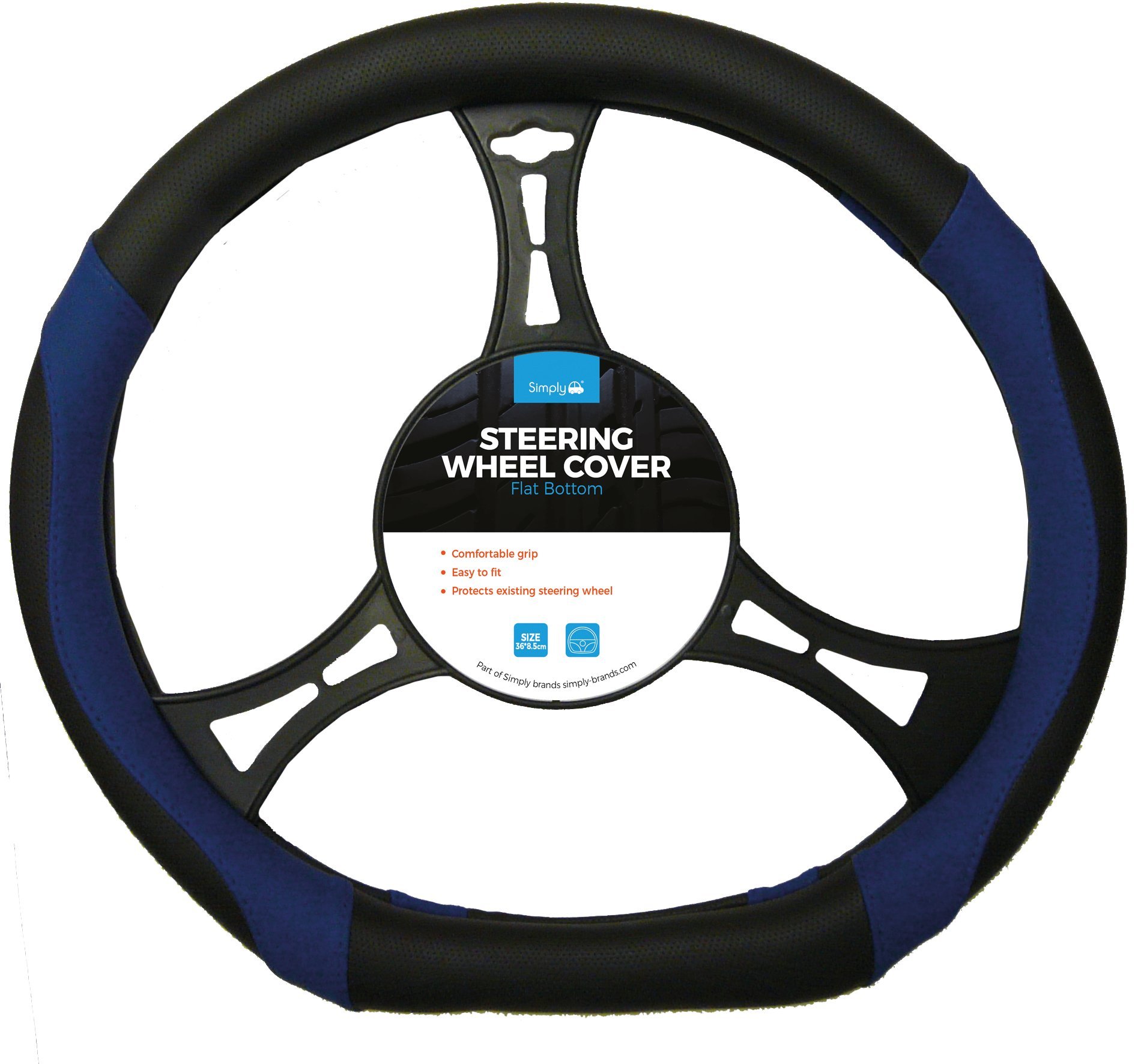 Simply - Universal Steering Wheel Cover |Flat Bottom |Blue |Comfortable Grip