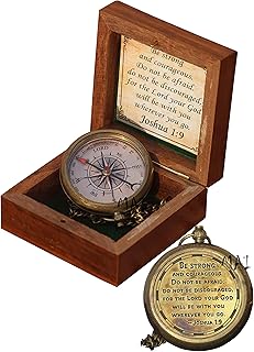 Be Strong and Courageous Engraved Compass with Wooden Box, Christian Gift for Men, Catholic Gift, Baptism Gift for Boys, Gift for Teen Boys, Graduation Gift, Sentimental Gift-Gift for Birthday