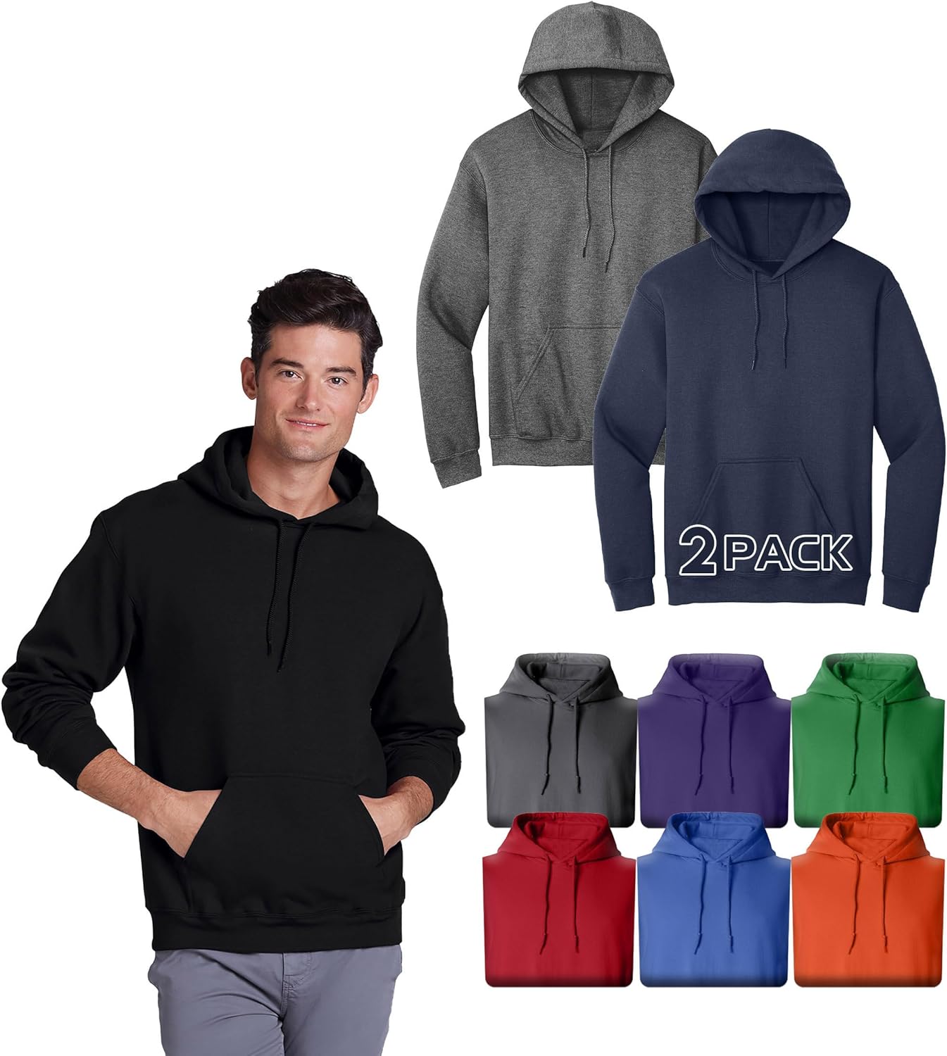 Tee Miracle Men's Adult Heavy Blend Hooded Sweatshirt Multipack, Unisex Fleece Bulk Hoodie - Custom Color Set - 18500