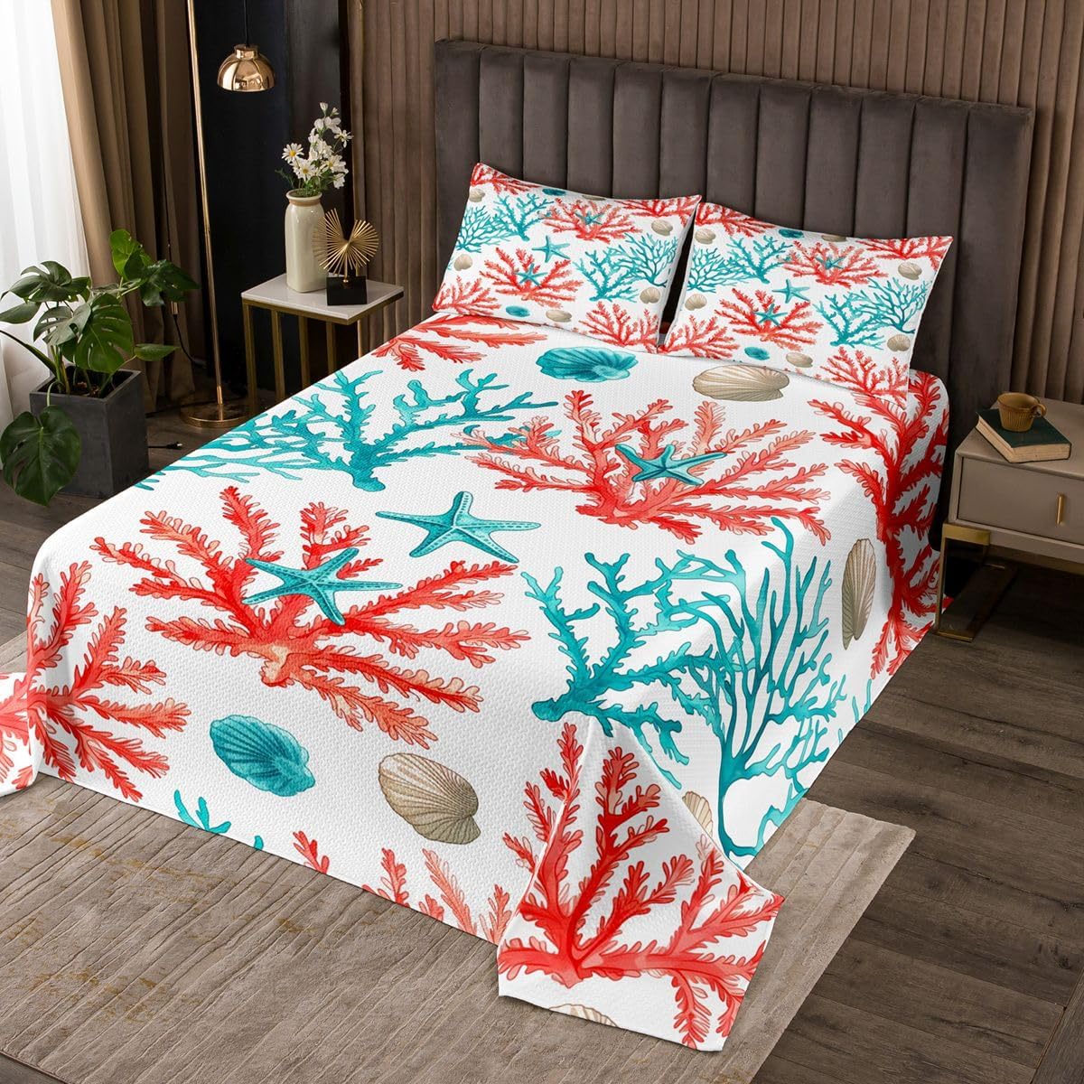 jejeloiu Ocean Sea Queen Bedspread Quilt Set
