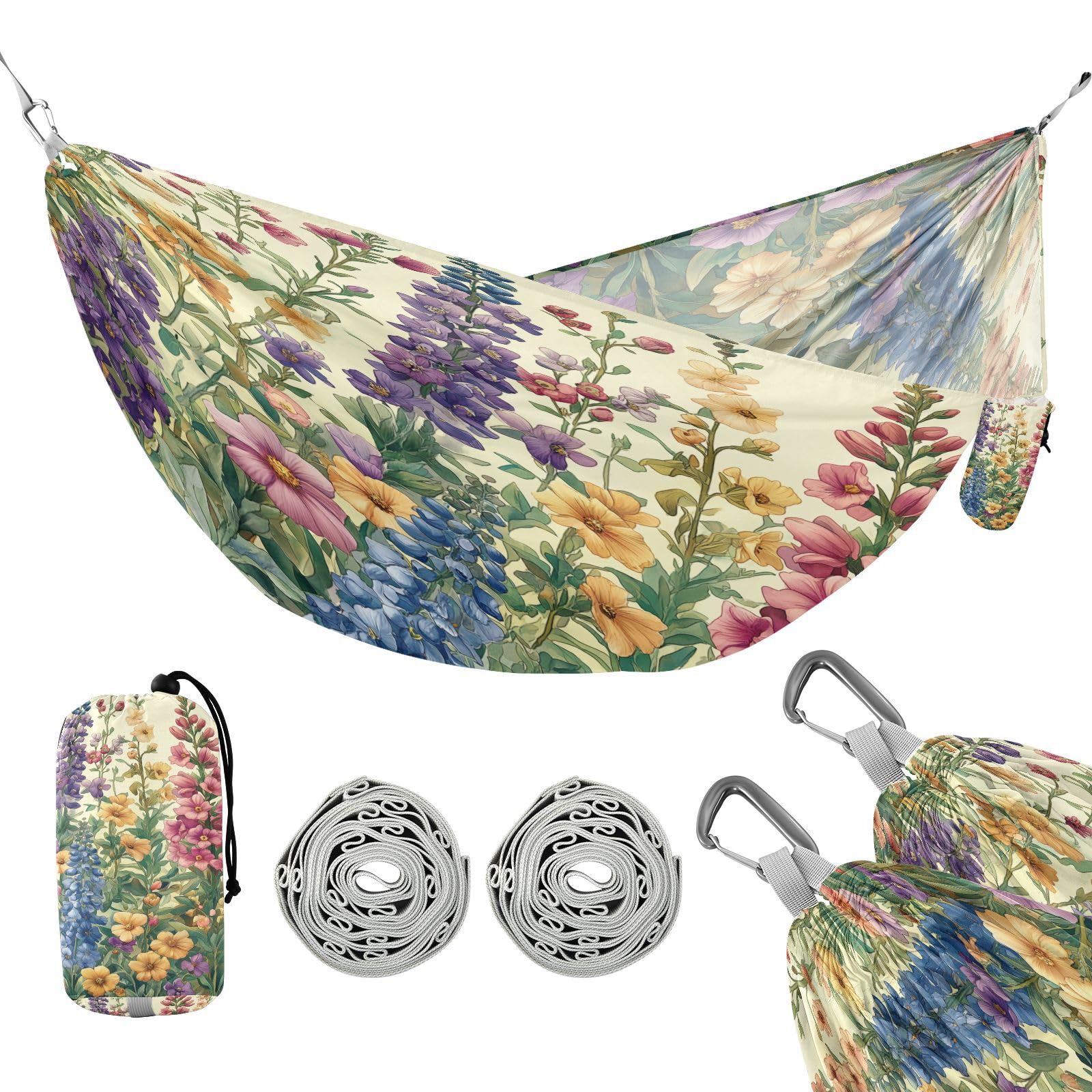 ATTX Foxgloves and Irises Camping Hammock - Lightweight & Portable Hammocks, Heavy Duty 330lbs Capacity for Indoor, Hiking, Backpacking, Travel, Backyard, Beach#30