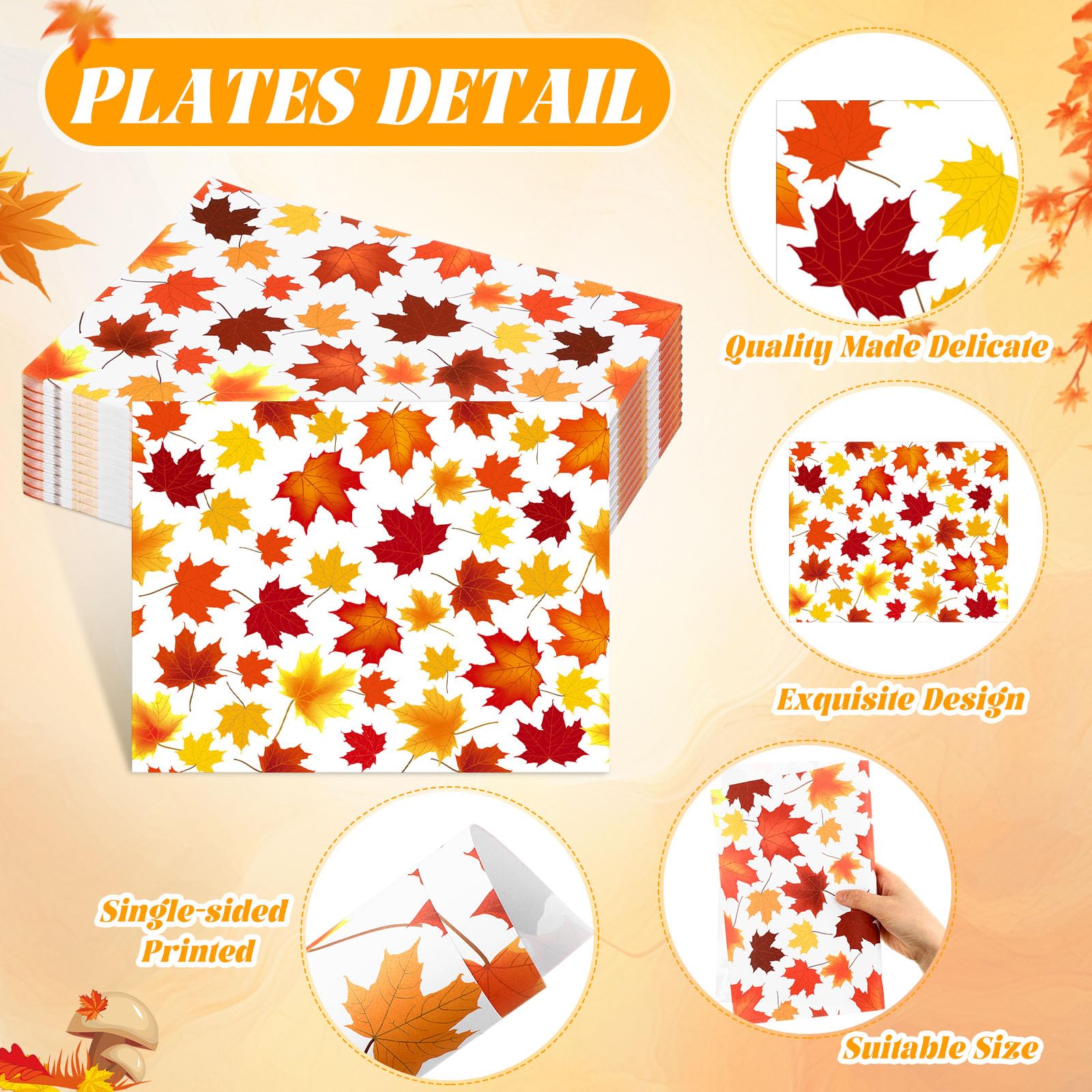Paquete de 100 manteles individuales de papel de hoja de arce para mesa de comedor, hojas de cosecha, manteles desechables decorativos de otoño para suministros de fiesta de Acción de
