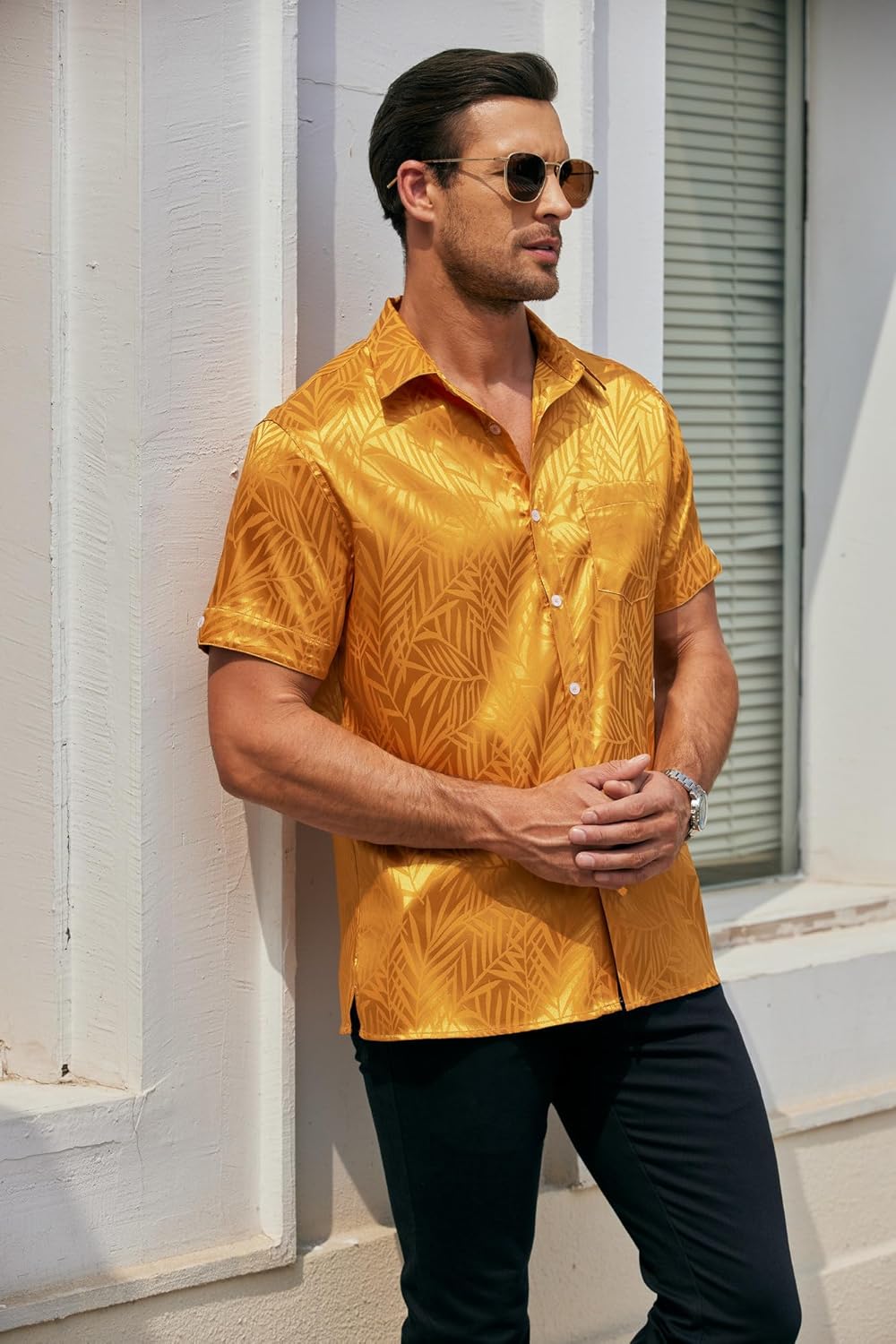 COOFANDY Men's Silk Button Down Short Sleeve Dress Shirt - Image 7