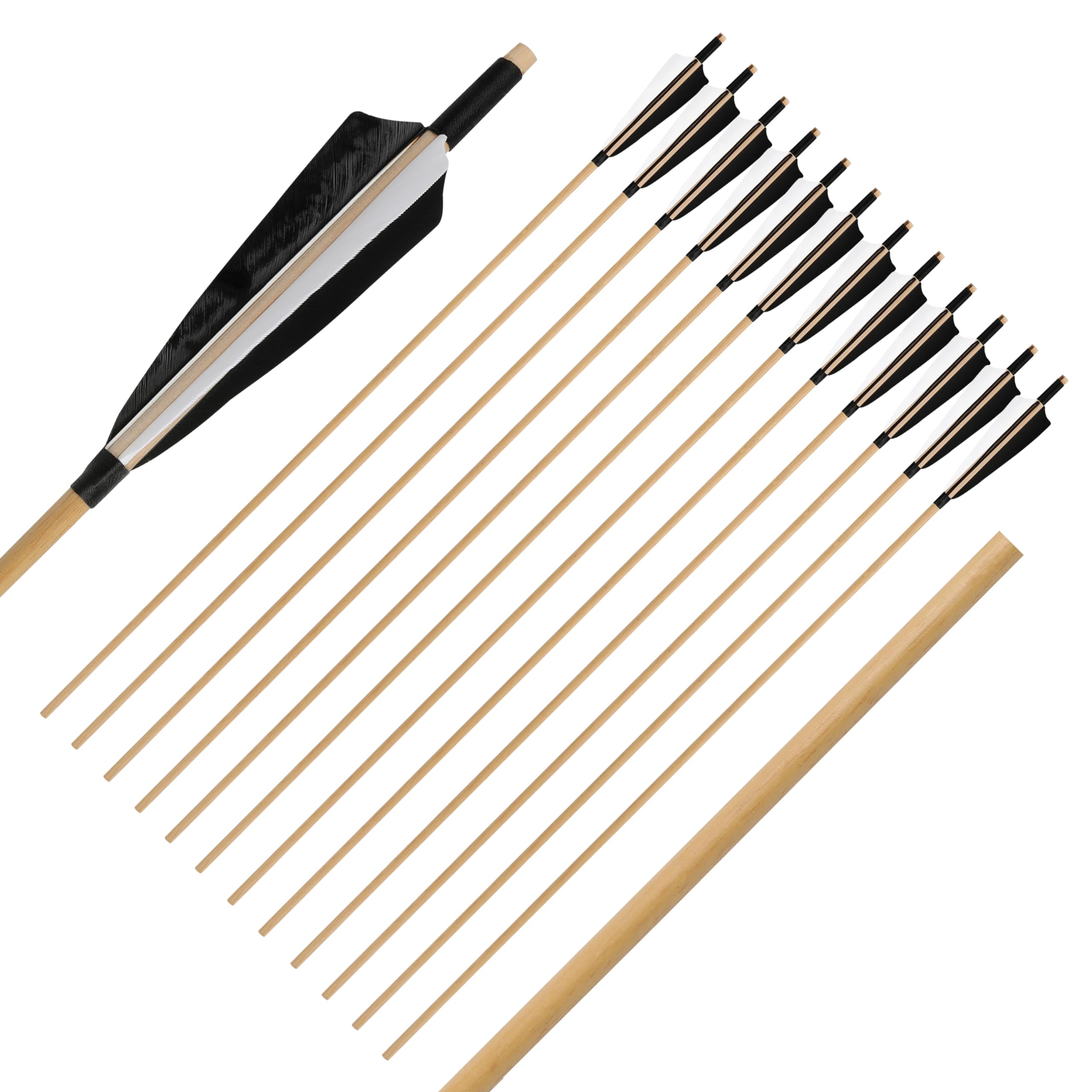 Generisch 12x 31 Traditionelle Holzpfeile Handgemachte Jagdpfeile mit 5" Truthahnfeder Befiederung Holzschaft Schießpfeile mit Jagdbreitspitzen für Recurvebogen Langbogen Traditioneller Bogen