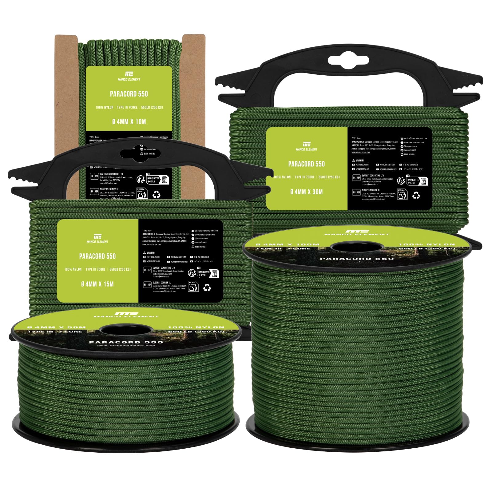 Manco Element 550 Paracord 4mm x 15m Cord Type III 7 Strands Rope