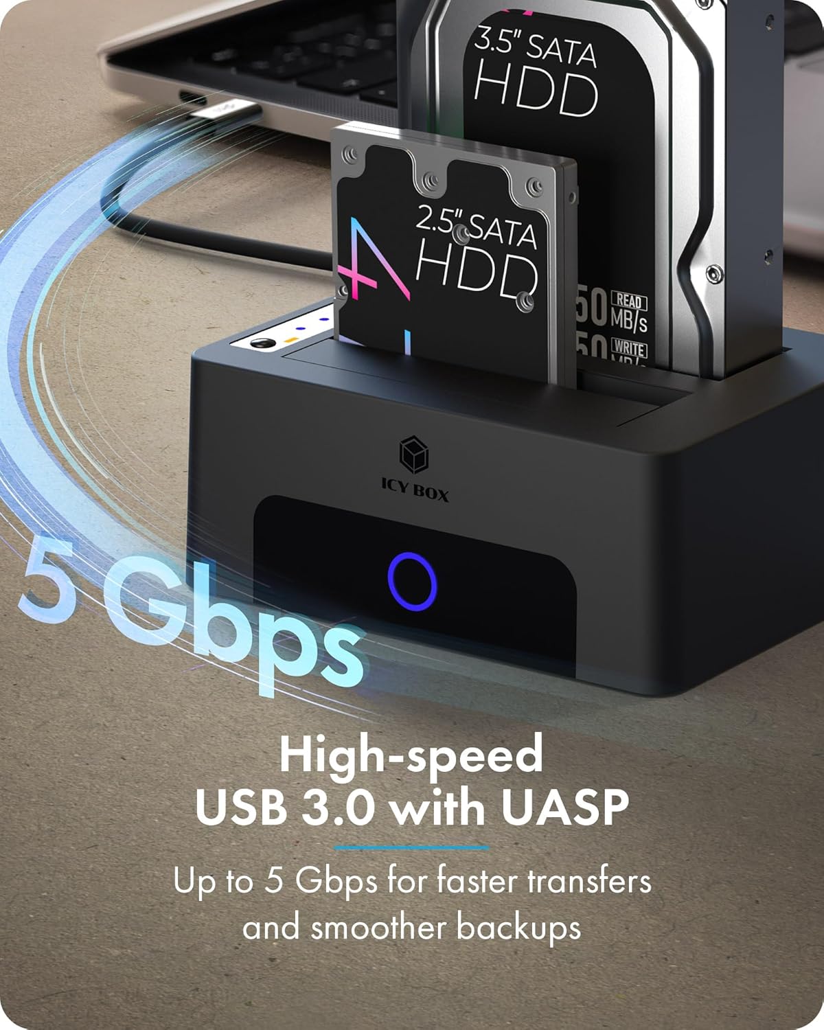 ICY BOX Hard Drive Docking Station Dual Bay USB 3.0 to SATA with Duplicator/Offline Clone Function External Hard Drive Dock for 2.5''/3.5'' HDD SSD Max Up to 60TB (30TB*2) Support UASP Plug&Play