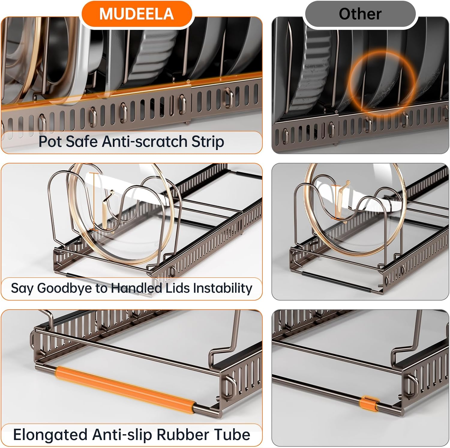MUDEELA Pots and Pans Organizer under Cabinet, Expandable Pan Lids Organizers inside Cabinet with 12 Adjustable Dividers, Kitchen Storage Organization Pot Holder Cookie Sheet, Cutting Board Organizer