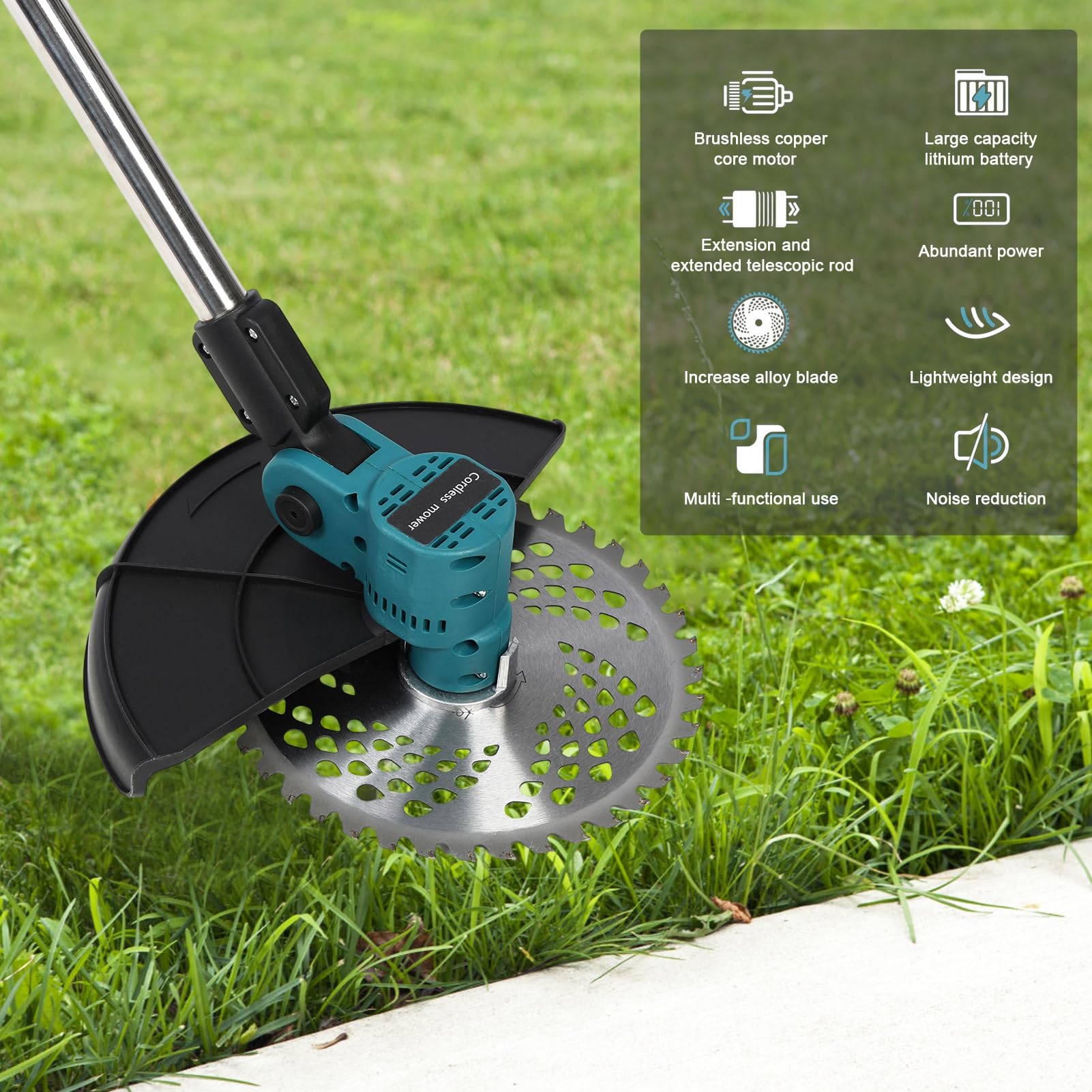 Tosaerba a batteria, tosaerba elettrico con motore brushless, larghezza di taglio 9 pollici, manico telescopico, tosaerba manuale con due batterie, manico regolabile per piccoli giardini 1